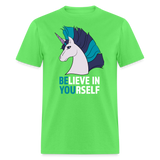 Unicorn Believe In Yourself Positive Motivational Unisex T-Shirt - kiwi