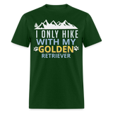 Funny Mountain Trail Hiking with Golden Retriever Unisex T-Shirt - forest green