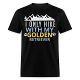 Funny Mountain Trail Hiking with Golden Retriever Unisex T-Shirt - black