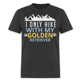 Funny Mountain Trail Hiking with Golden Retriever Unisex T-Shirt - heather black