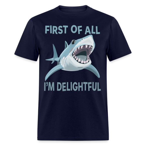 Men’s Funny First of All Angry Shark T-shirt - navy