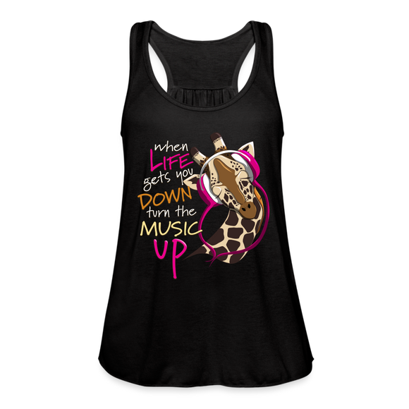 Music Lovers Giraffe Wearing Headphones Womens Flowy Tank - black