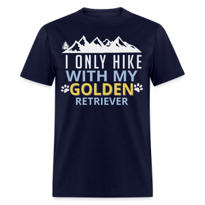 Funny Mountain Trail Hiking with Golden Retriever Unisex T-Shirt - navy