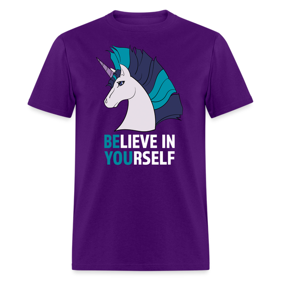 Unicorn Believe In Yourself Positive Motivational Unisex T-Shirt - purple