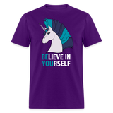 Unicorn Believe In Yourself Positive Motivational Unisex T-Shirt - purple