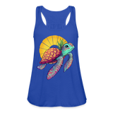 Women's Tropical Pineapple Sea Turtle  Flowy Tank Top by Bella - royal blue