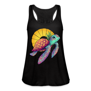 Women's Tropical Pineapple Sea Turtle  Flowy Tank Top by Bella - black