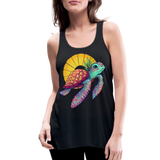 Women's Tropical Pineapple Sea Turtle  Flowy Tank Top by Bella - black