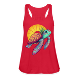 Women's Tropical Pineapple Sea Turtle  Flowy Tank Top by Bella - red