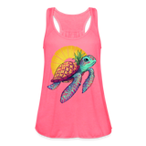 Women's Tropical Pineapple Sea Turtle  Flowy Tank Top by Bella - neon pink