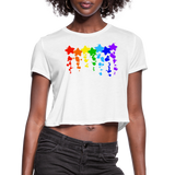 Women's Rainbow Star and Paint Splatter Splash Cropped T-Shirt - white