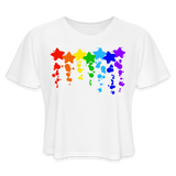 Women's Rainbow Star and Paint Splatter Splash Cropped T-Shirt - white