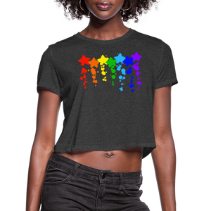 Women's Rainbow Star and Paint Splatter Splash Cropped T-Shirt - white