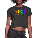 Women's Rainbow Star and Paint Splatter Splash Cropped T-Shirt - deep heather