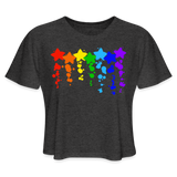 Women's Rainbow Star and Paint Splatter Splash Cropped T-Shirt - deep heather