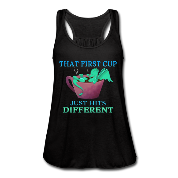 Women's Flowy Coffee and Dragon Lover Racerback Style Tank Top - black